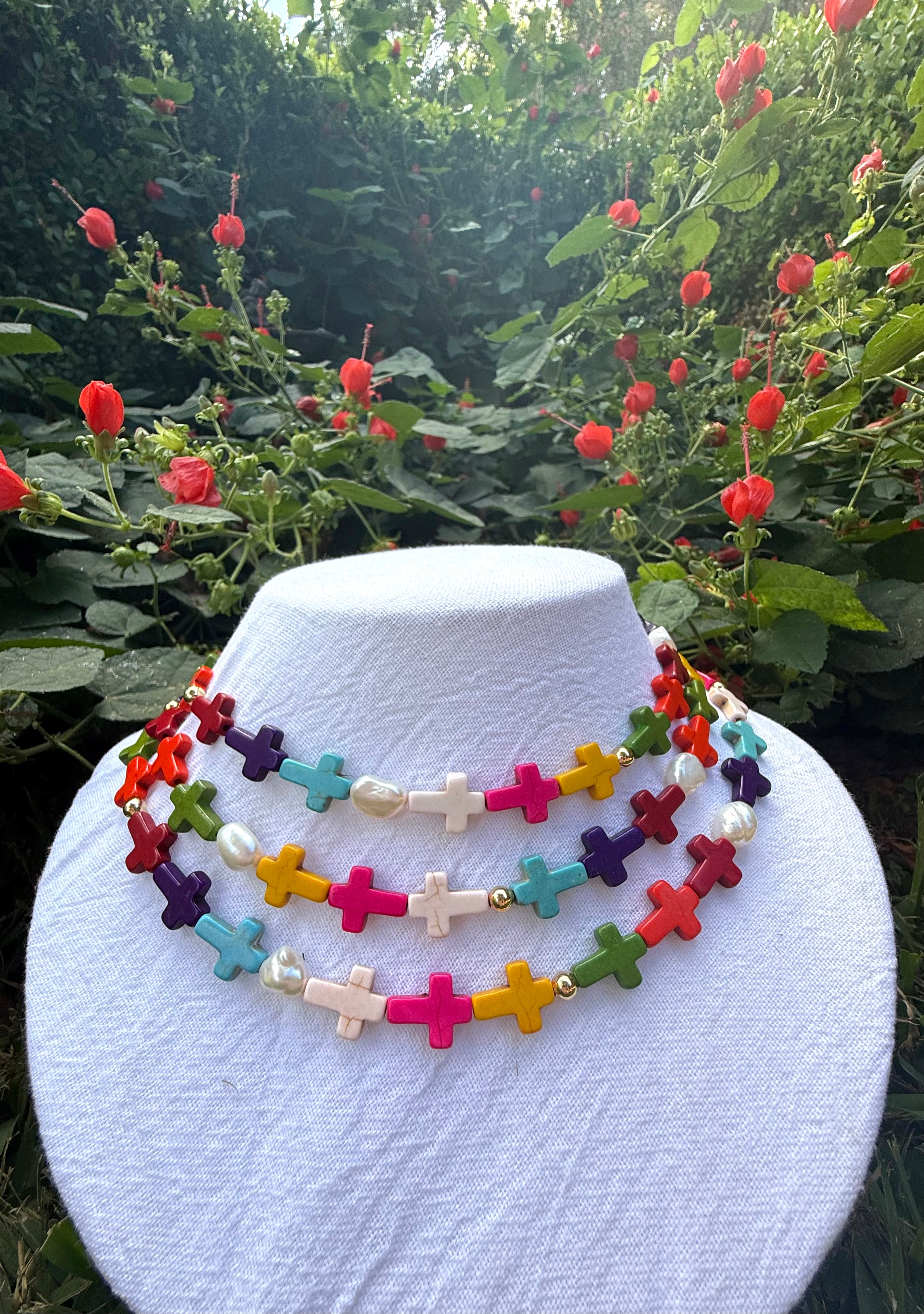 Bennett Multi Cross & Pearl Necklace