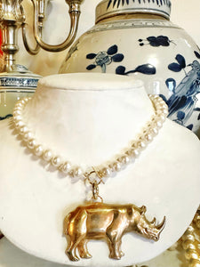 Rhinoceros pearl necklace