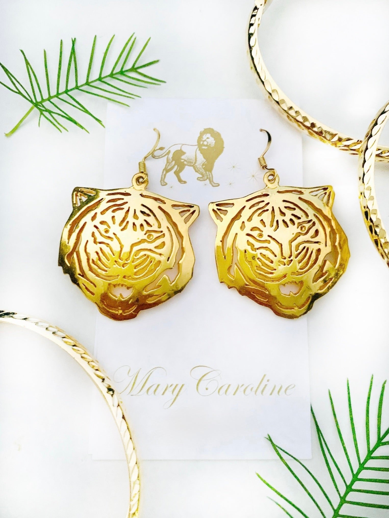 Bold 14k gold plate Tiger Earrings