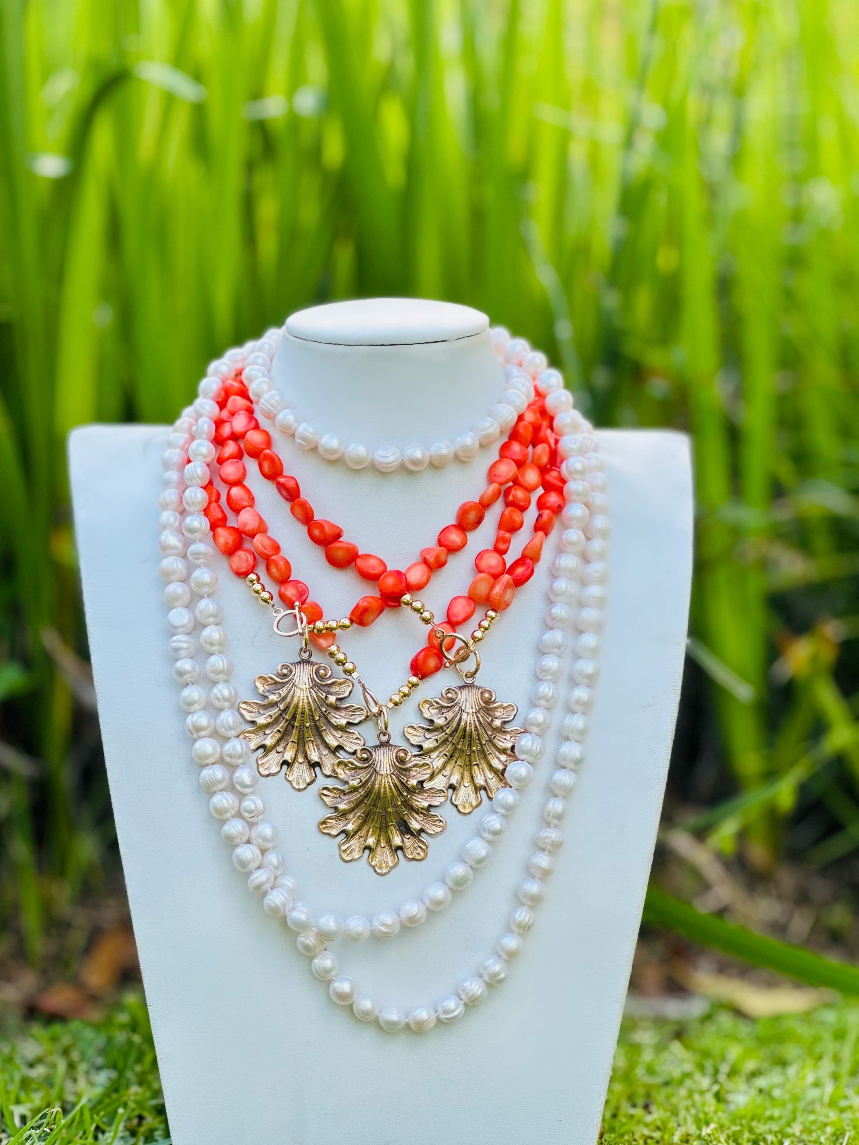 Rococo shell and coral necklace