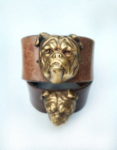 Recycled Leather Brass Bulldog Cuff Bracelet