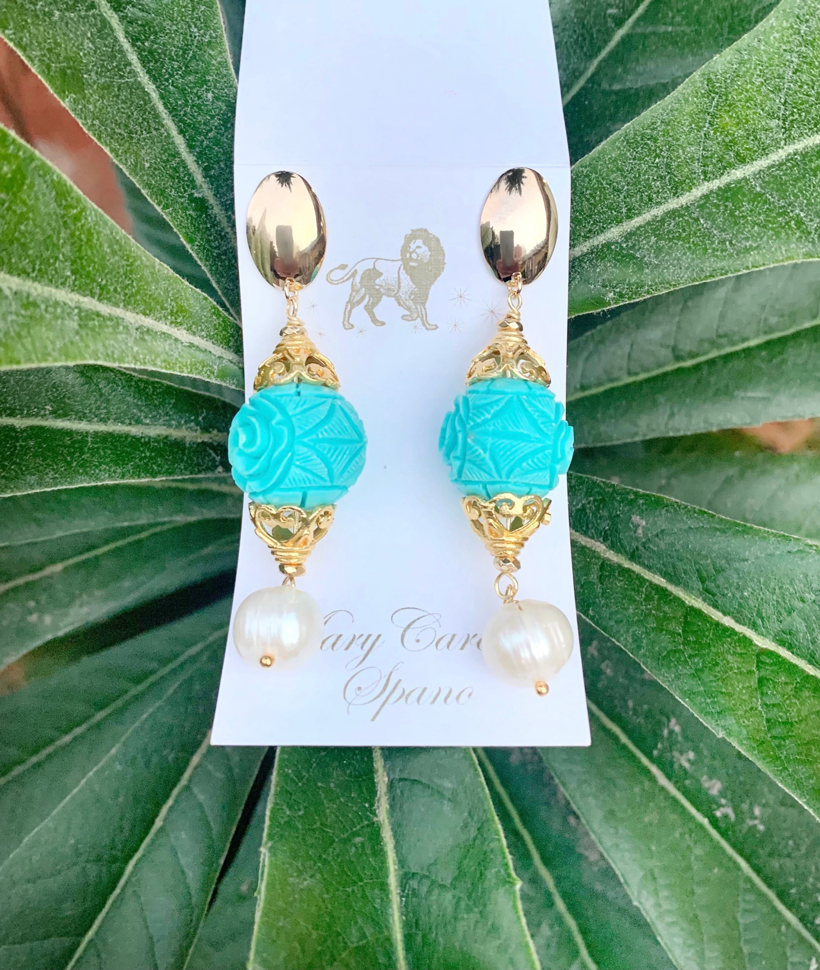 Rosette & pearl statement earrings
