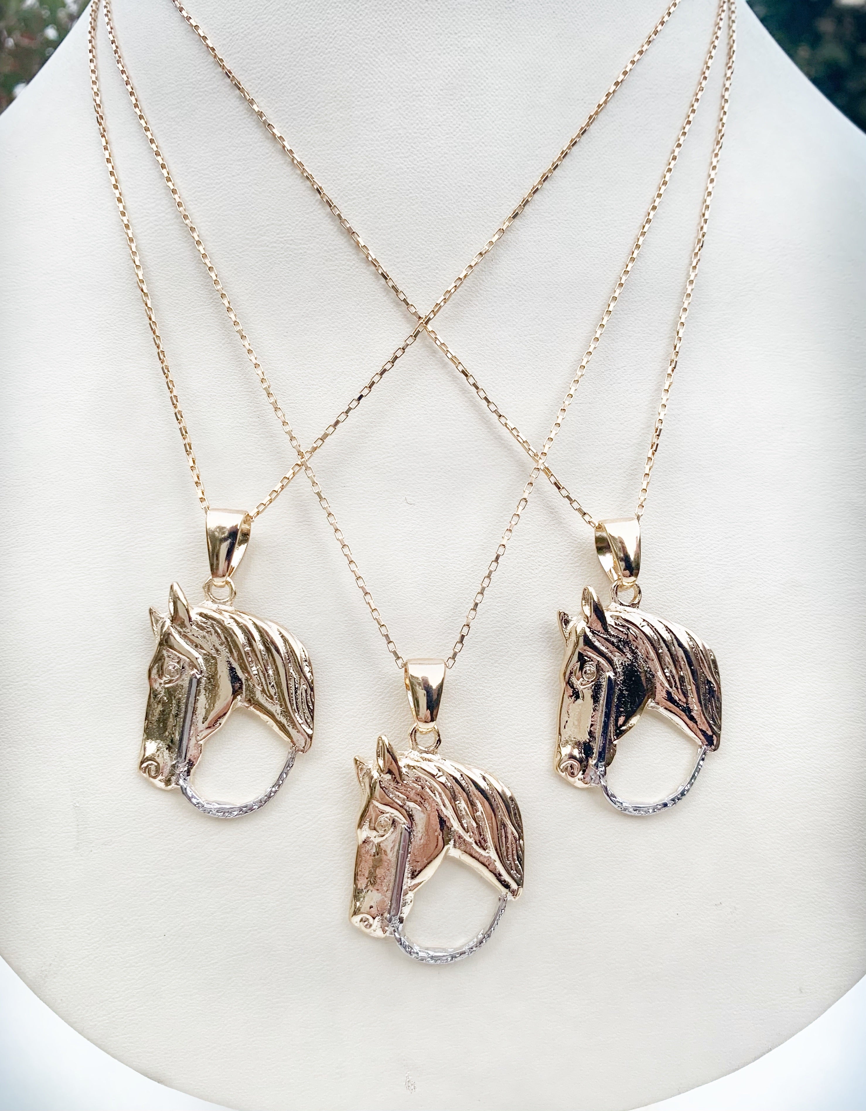 Equestrian two tone horse head necklace