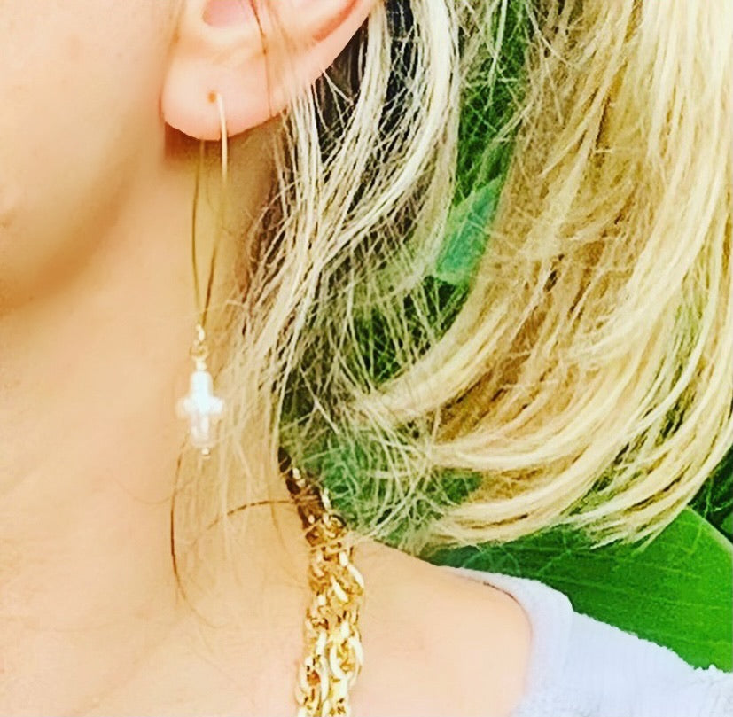 Freshwater pearl cross earrings