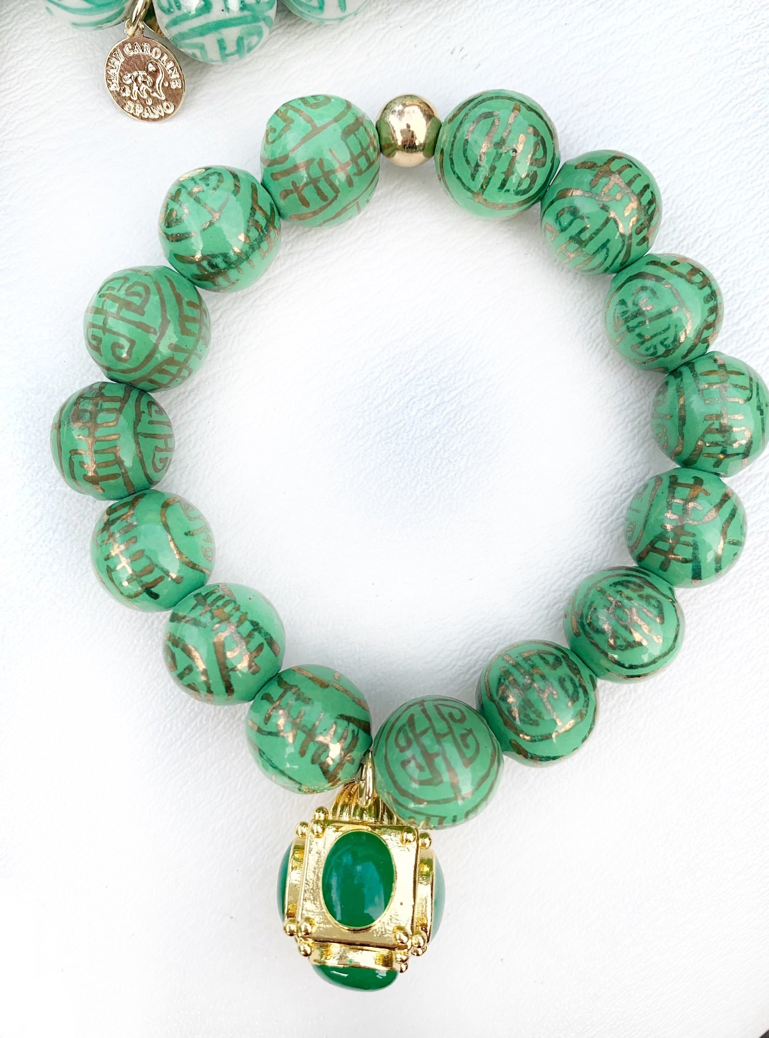 Light of the World lantern charm bracelet - Luxe beads ( gold paint longevity symbol)
