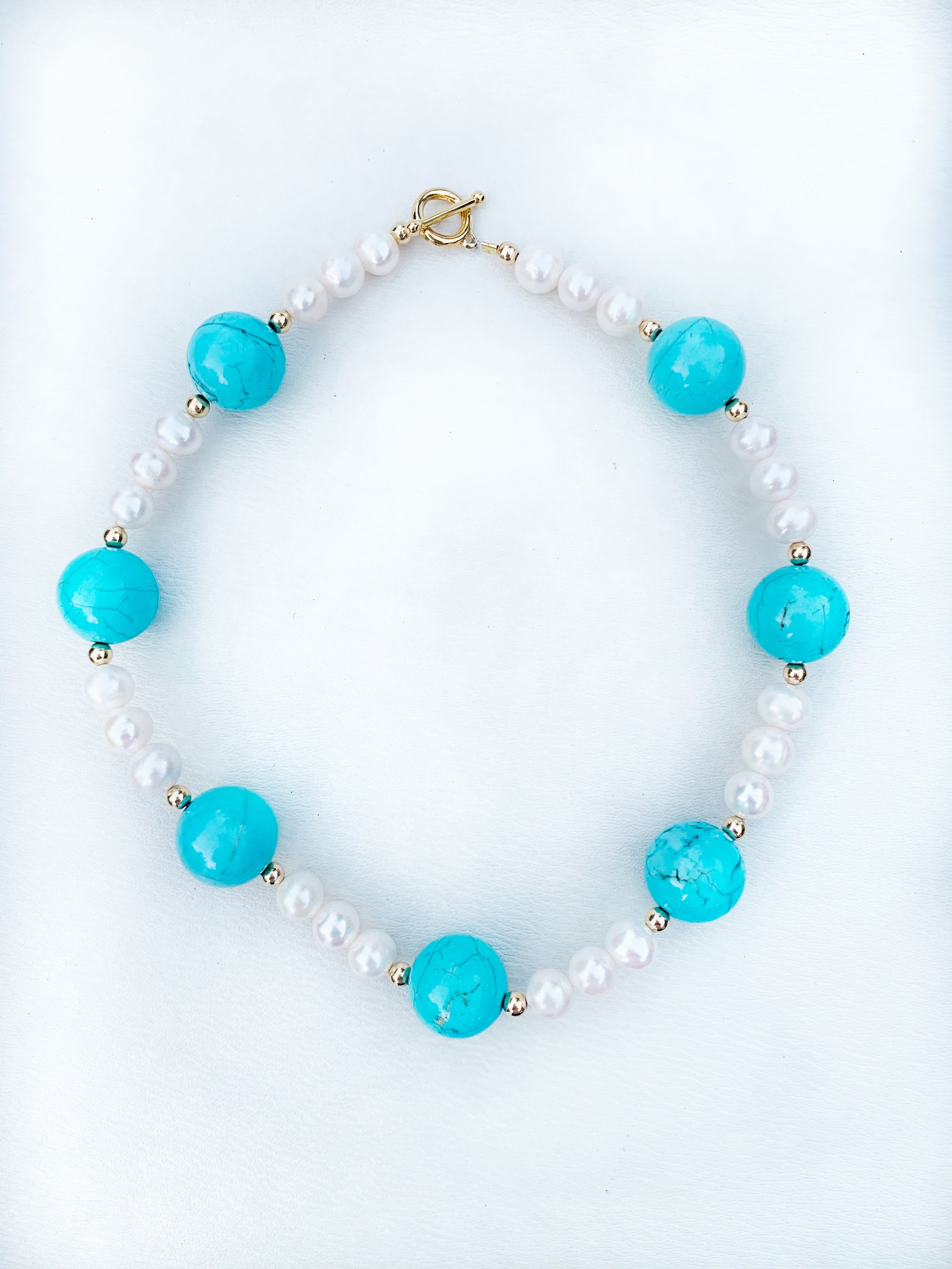 Turquoise and Round Freshwater pearl necklace