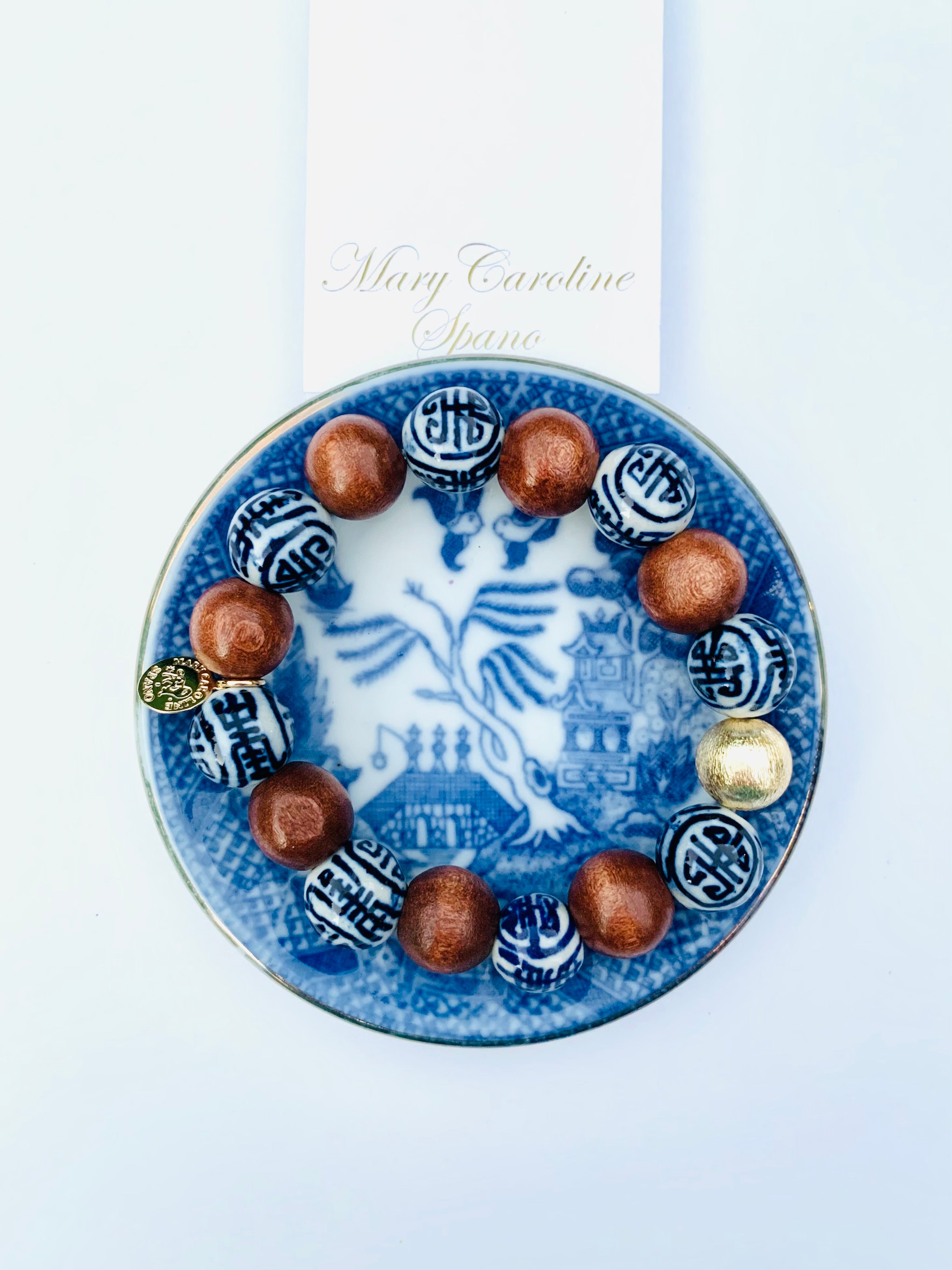Chinoiserie & wood bracelet