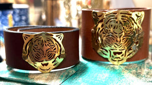 14k gold plate leather tiger cuff