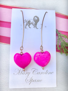 “Wishbone” hot pink heart earrings