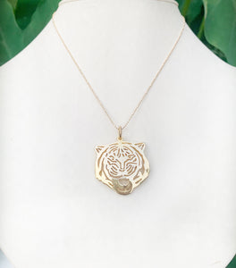14k gold plate tiger pendant necklace