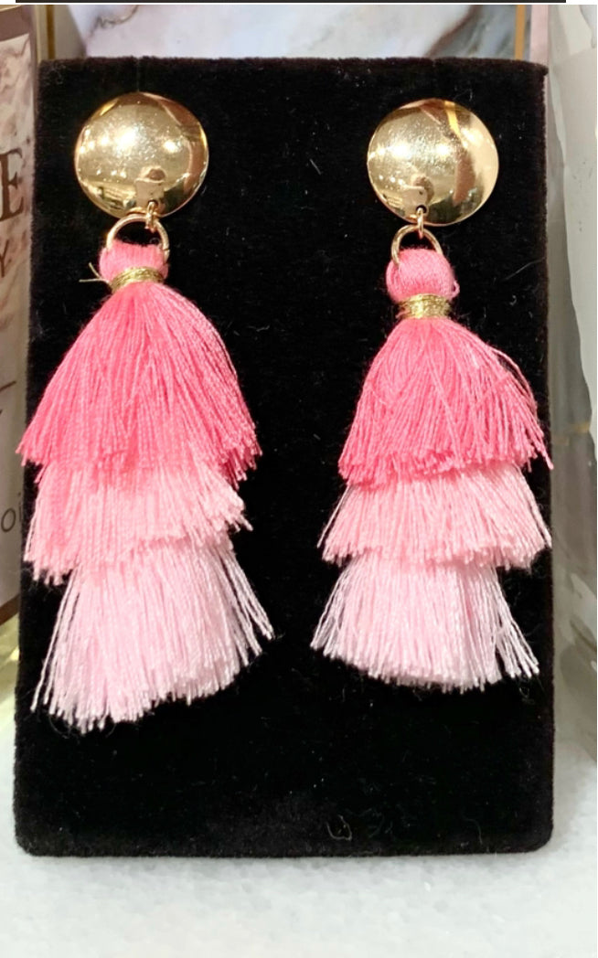 Pink tier tassel earrings